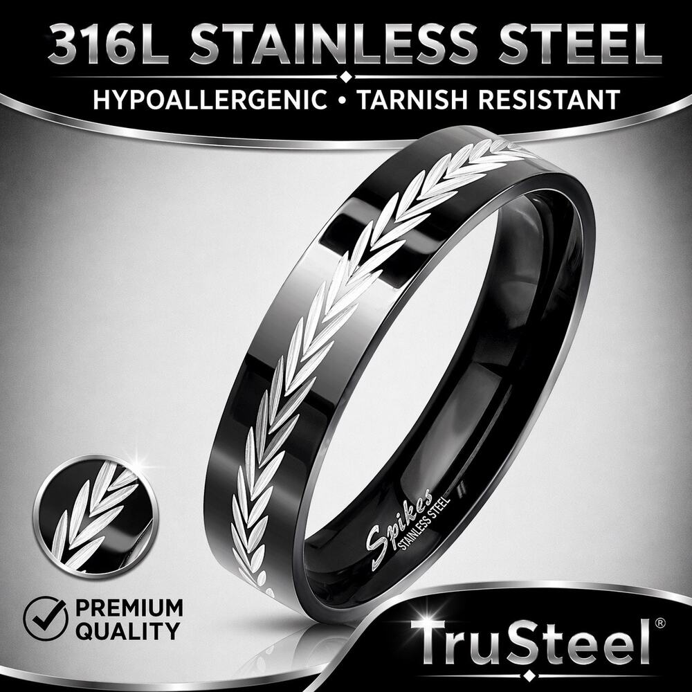 Arrow Engraved Design Center Black PVD Stainless Steel Ring Size 12